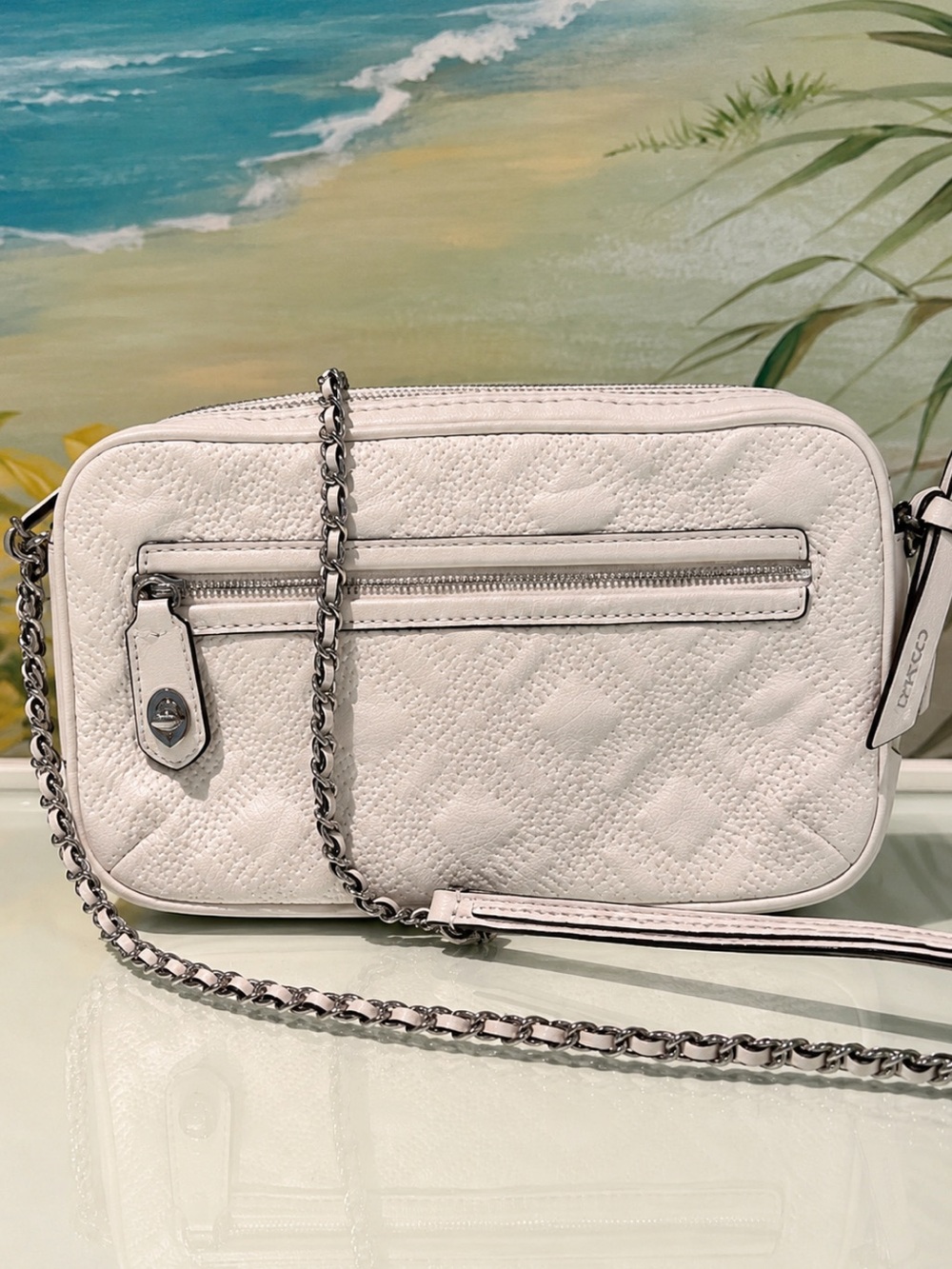 COACH White Poppy Leather Flight Crossbody/Shoulder Bag